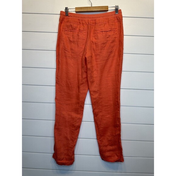 Victoria Secret Linen Pants Size 8 Orange Drawstring Pockets Cuffed 30"L Beach - Picture 5 of 9